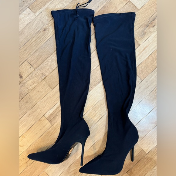 COPY - ZARA - knee high black sock heel boots size 7 - Picture 3 of 7